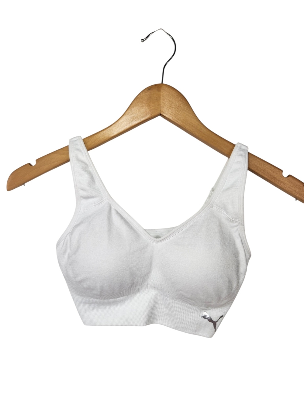 PUMA White Seamless Sports Bra Small Medium Support Wireless Removable Cups